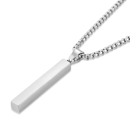 Fiusem Pendant Necklace for Men, Stainless Steel Bar Chain | Silver Tone/14k Gold Plated/Black Mens Pendant Necklaces with 2.5mm Box Chain, Jewelry Gifts 18-28 Inch - color: silver, size: 18 Inches, style: Melon Clasp Rectangle