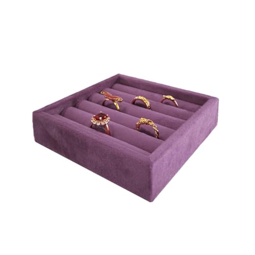 SCIKHETF Velvet 5 Slots Ring Earrings Trays Small Showcase Display Organizer Ring Holder for Women (Taro Purple) - color: Taro Purple