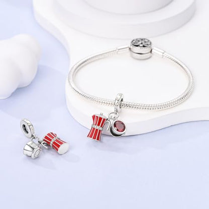 HONGRUI 925 Sterling Silver Charm for Bracelets Fashion Women Jewelry Gift - color: Red coffee cup