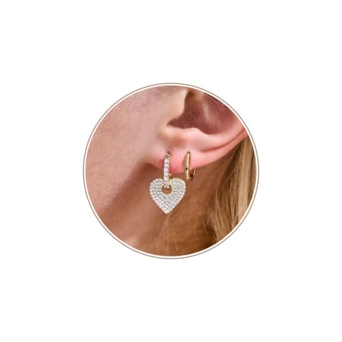 JINEAR 2 Pairs Gold Hoop Earrings for Women Dainty Huggie Earrings Set | 14K Gold Plated Cubic Zirconia Hypoallergenic Lightweight Waterproof Cartilage Hoop Earrings Trendy Jewelry Gift - color: Heart Zircon&Pockets