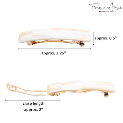 French Amie Bar Small 2 1/4 Inch Cellulose Acetate Hair Barrette | Handmade Cellulose Acetate Rectangular Shape For Women Girls Teens Everyday Style - color: Ivory