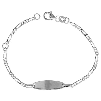 Tiny Sterling Silver ID Bracelets for Small Women Teens Fits Wrist Sizes 5-6 inch - style: Figaro Chain Oval Plaque