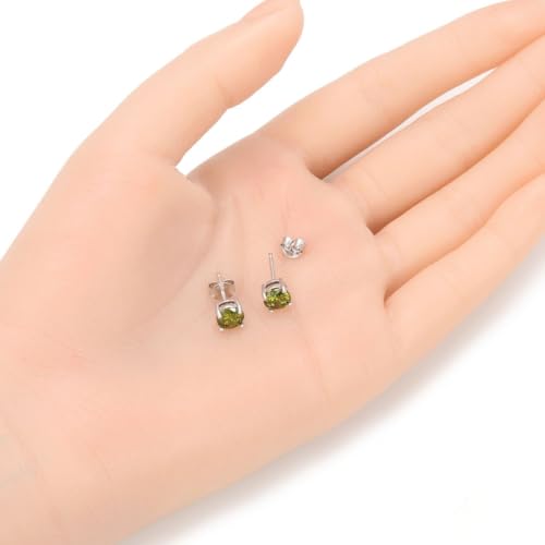 Adabele Authentic Sterling Silver Birthstone Stud Earrings 6mm 8mm Cubic Zirconia Imitation Diamond Gemstone Hypoallergenic Nickel Free Tarnish Resistant Women Fine Jewelry - color: August, size: 6mm/0.84 Carat