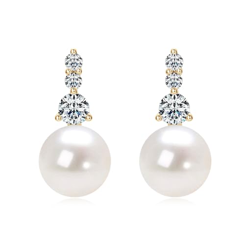 925 Sterling Silver Pearl Drop Earrings for Women, June Birthstone Long Dangle Pearl Jewelry Gifts for Her - color: 7.5-8mm Gold
