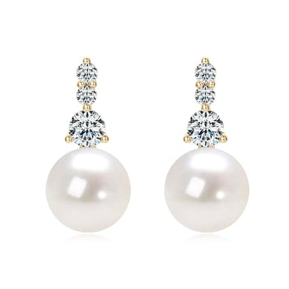 925 Sterling Silver Pearl Drop Earrings for Women, June Birthstone Long Dangle Pearl Jewelry Gifts for Her - color: 7.5-8mm Gold