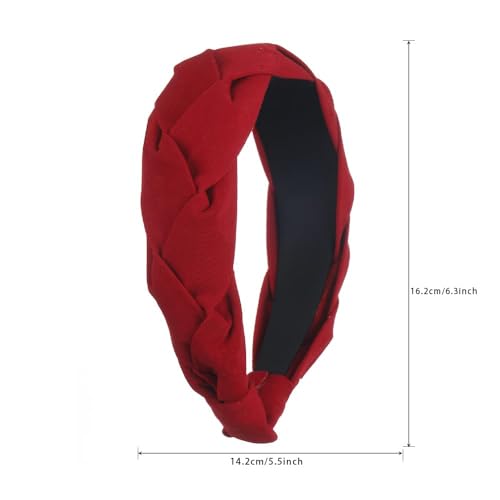 Braided Velvet Headband for Women Wide Hair Band | Wide Fabric Red Braided Cute Handmade Makeup Hair Band Thin and Thick Hair Skincare Boho Spring Headband for Washing Face - color: Fabric Red Headbands