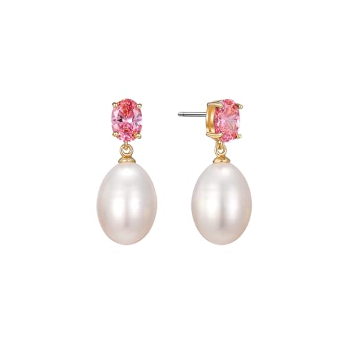 Pearl Drop Earrings Cubic Zirconia Stone Pearl Stud Earrings for Prom, Bridesmaids, Birthday Women Jewelry - color: Pink CZ Stone