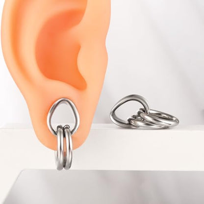 2 Pairs Stainless Steel Ear Plugs Tunnels Set with 2 Stacked Rings, Round & Teardrop Gauges for Ears, Hypoallergenic Surgical Steel Ear Stretcher Expander Body Jewelry - color: Silver, size: 10mm(00g)