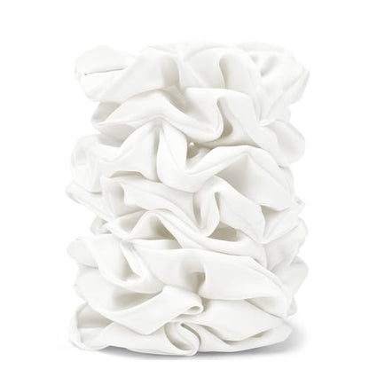 Satin Scrunchies for Women – 8PCS White Silk Hair Ties – No Crease, Frizz-Free, Gentle Elastic Hair Bands for Thick & Thin Hair, Soft & Stylish Hair Accessories Gifts - color: Large-White