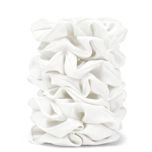 Satin Scrunchies for Women – 8PCS White Silk Hair Ties – No Crease, Frizz-Free, Gentle Elastic Hair Bands for Thick & Thin Hair, Soft & Stylish Hair Accessories Gifts - color: Large-White