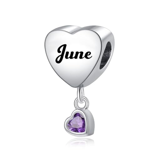 Birth Flower Heart Charm 12 Birthstone Bead for European Bracelet Necklace - style: June