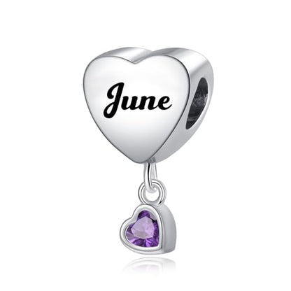 Birth Flower Heart Charm 12 Birthstone Bead for European Bracelet Necklace - style: June
