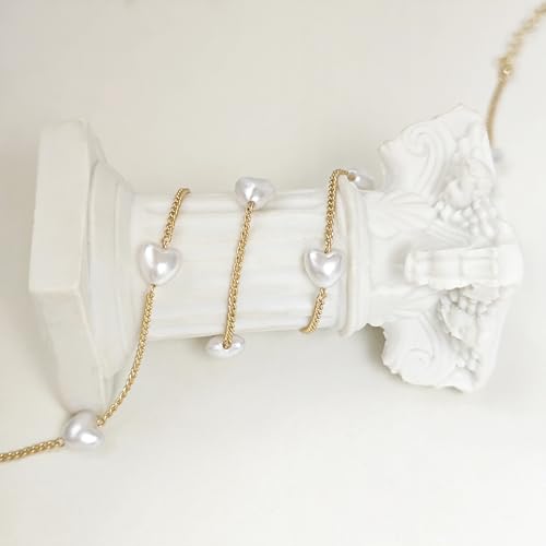 Zeffy Dainty Gold Heart Necklace for Women Trendy 14K Gold/Silver Plate Cute Heart Pendant Choker Necklaces Gold Love Heart Chain Necklace for Women Dainty Gold Jewelry Gifts for Women - style: Pearl Puffy Heart Choker-Gold