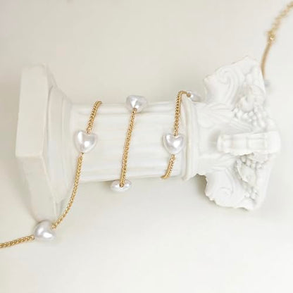 Zeffy Dainty Gold Heart Necklace for Women Trendy 14K Gold/Silver Plate Cute Heart Pendant Choker Necklaces Gold Love Heart Chain Necklace for Women Dainty Gold Jewelry Gifts for Women - style: Pearl Puffy Heart Choker-Gold