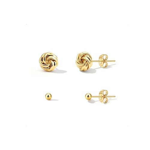 IMBOS Pearl Earrings 14k Gold Plated Daisy Flower Stud Earrings for Women Ball Stud Flat Back Earring Hypoallergenic Statement Earring Trendy Jewelry Gift for Women - color: Gold-Knot Ball