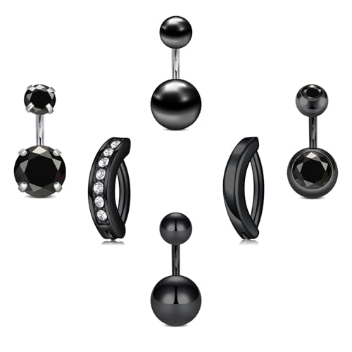 VCMART Belly Button Ring Short Bar Belly Ring Short Belly Button Rings Surgical Steel 6mm Belly Rings for Women Small Belly Button Piercing Navel Rings Piercing Jewelry - color: F -black