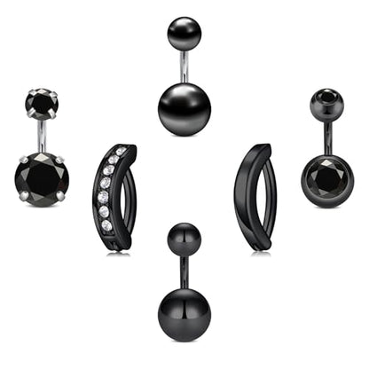 VCMART Belly Button Ring Short Bar Belly Ring Short Belly Button Rings Surgical Steel 6mm Belly Rings for Women Small Belly Button Piercing Navel Rings Piercing Jewelry - color: F -black