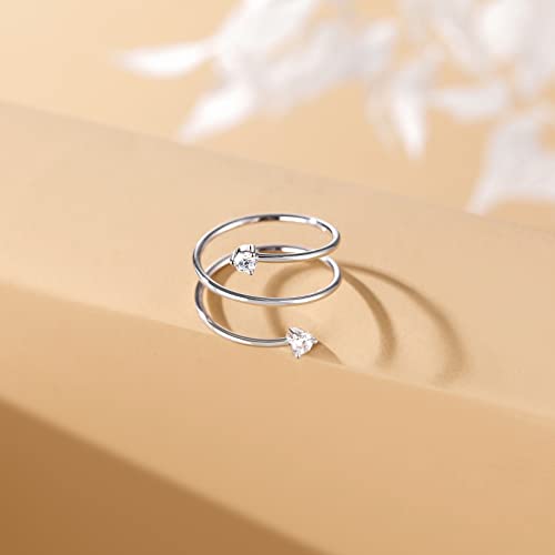 SHINYSO 14K Gold Plated Wedding Band for Women Stackable Thin Cubic Zirconia Open Wrap Dainty Engagement Ring Size 4-10 - color: Silver