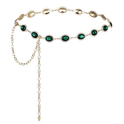 ILuvatar Green Glass Diamond Chain Belt - Metal Women's Western Style Dress Belt - color: Green-s1