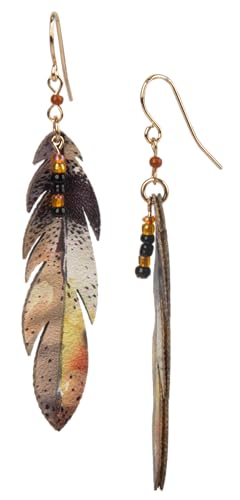 SPUNKYsoul Boho Feather Earrings for Women – Handmade Lightweight Faux Leather Drop Earrings with Earthy Tones – Hypoallergenic & Eco-Friendly Fashion Jewelry - style: Brown/Orange/Creme