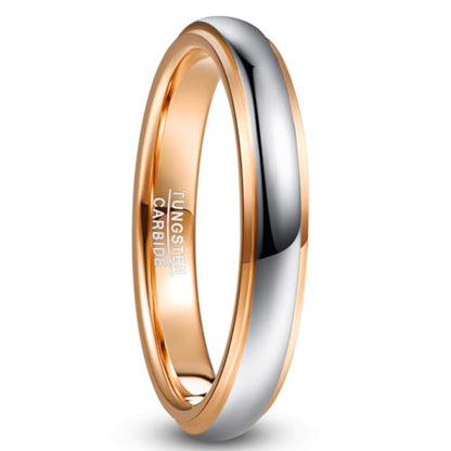 NUNCAD Men Women Tungsten Wedding Engagement Band | 4/6/8mm Two-tone Gold Silver, Domed Polished Step Edges, sizes 5-12 Wedding Band - color: 4mm-Rose Gold & Silver