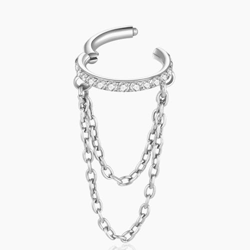 16G Titanium Cartilage Earrings Hoop 7mm 9mm Helix Piercing Jewelry with Single/Double/Triple Chains Hypoallergenic Hinged Clicker - style: new-polish 2 chanis 7mm