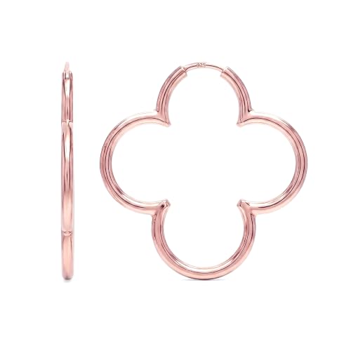 LeCalla 925 Sterling Silver Clover Hoop Earrings for Women | Lightweight Endless Clover Flower Shaped Earrings | Quatrefoil Open Hoop Earring Jewelry Gifts for Women - color: Clover Hoop - Rose Gold 33MM(Medium)