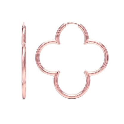 LeCalla 925 Sterling Silver Clover Hoop Earrings for Women | Lightweight Endless Clover Flower Shaped Earrings | Quatrefoil Open Hoop Earring Jewelry Gifts for Women - color: Clover Hoop - Rose Gold 33MM(Medium)