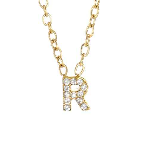 Small Letter Necklace for Women 18K Gold Plated Cubic Zirconia Tiny Initial Necklace Dainty Personalized Name Necklaces - color: R-Gold