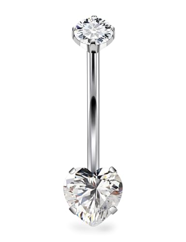 Long Belly Button Rings Surgical Steel Belly Button Ring 14mm Navel Rings for Women 14G Long Bar Navel Piercing Jewelry Heart Crystal - color: 1pc,14g,14mm bar