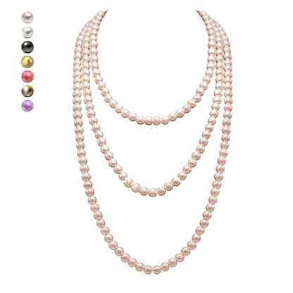 Women's Long Pearl Necklace - Natural Cultured Pearls - Luxurious 8mm Strand Pearls - 1920s Timeless Elegance - Great for Wives, Girlfriends, Sisters, and Besties - Length 60In/71In - color: Champagne Gold, size: 60In