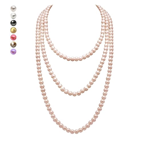 Women's Long Pearl Necklace - Natural Cultured Pearls - Luxurious 8mm Strand Pearls - 1920s Timeless Elegance - Great for Wives, Girlfriends, Sisters, and Besties - Length 60In/71In - color: Champagne Gold, size: 60In