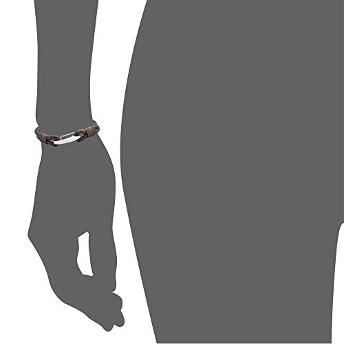 Edforce Braided Genuine Leather 2-Strand Cuff Bracelet with Stainless Steel Clasp - color: Brown