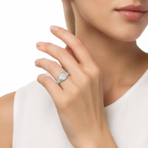 MYNENEY Stainless Steel Round Statement Pinky Signet Rings for Men Women - color: Silver