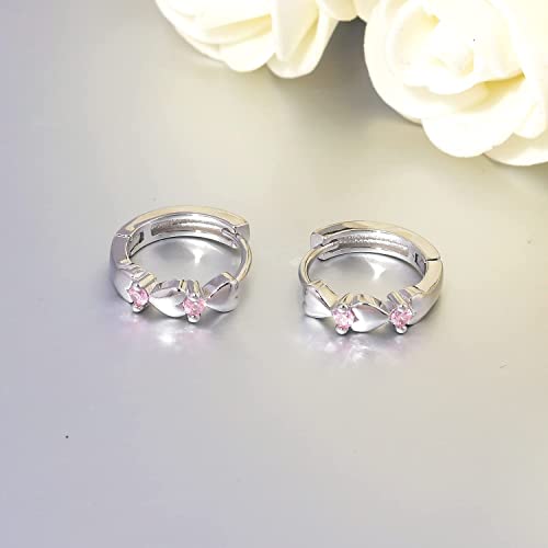 CiNily 14K White Gold Plated Small Hoop Earrings for Women Girls Heart Cubic Zirconia Hypoallergenic Earrings - color: Silver-pink