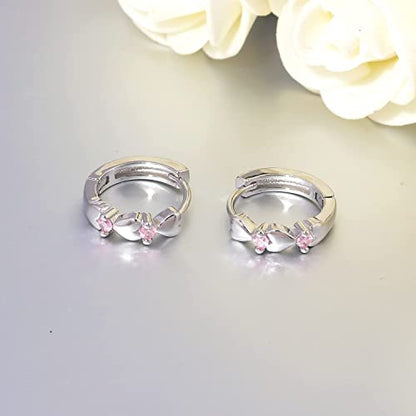 CiNily 14K White Gold Plated Small Hoop Earrings for Women Girls Heart Cubic Zirconia Hypoallergenic Earrings - color: Silver-pink