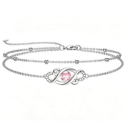 Dorunmo Birthstone Infinity Love Bracelet for Women 925 Sterling Silver Sparkling Gemstone Double Layered Adjustable Bracelets Birthday Jewelry Gifts for Mom Women - color: 10-Oct-Pink