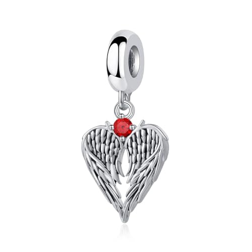 TCHYUN Spread Angle Wings Dangle Charm 12 Birthstone Bead for Pandora Bracelet Women Gift - style: Jul