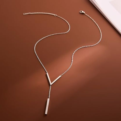 Simple Gold Bar Necklace for Women,Dainty Long Chain Lariat Necklaces Trendy Silver Statement Y Necklace,Charm Everyday Jewelry Accessories Gifts - color: Silver