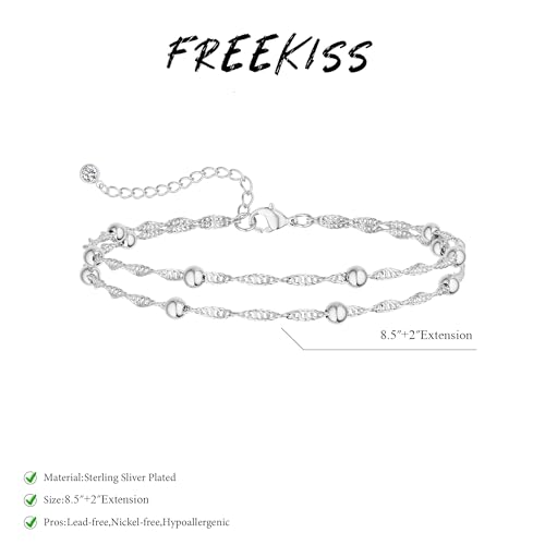 Freekiss Sparkle Glitter Waterproof Ankle Bracelets for Women Trendy | Dainty Layered Anklet for Women Adjustable Womens Anklet Set Stackable Beaded Cuban Link Anklets Beach Jewelry for Women - color: Single Lobster Layered Bead-SL
