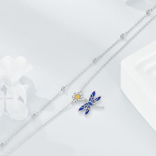 YAFEINI Anklet Bracelets for Women Girls Sterling Silver Hummingbird/Dragonfly/Butterfly Link Chain Anklets Jewelry Gifts - color: Layered dragonfly anklets