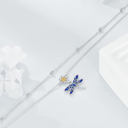 YAFEINI Anklet Bracelets for Women Girls Sterling Silver Hummingbird/Dragonfly/Butterfly Link Chain Anklets Jewelry Gifts - color: Layered dragonfly anklets