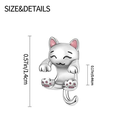 Pandach 925 Sterling Silver Charms Beads for Bracelets and Necklaces Butterfly and Headphones Pendants Clover Charms Jewelry Gift for Women - style: Cat Charm