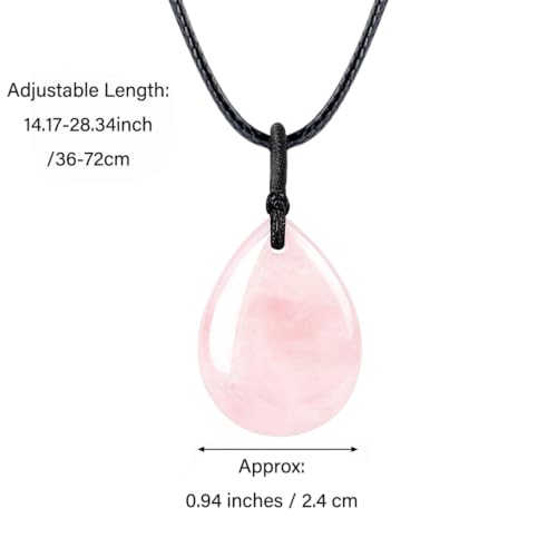 Teardrop Gemstone Necklaces for Women, Healing Crystal Pendant Necklace Birthstone Jewelry for Women - color: Rose Quartz