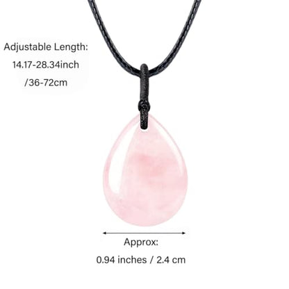 Teardrop Gemstone Necklaces for Women, Healing Crystal Pendant Necklace Birthstone Jewelry for Women - color: Rose Quartz