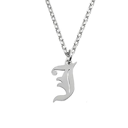 Old English Initial Alphabet Letter Necklace - style: J-Silver