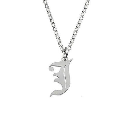 Old English Initial Alphabet Letter Necklace - style: J-Silver