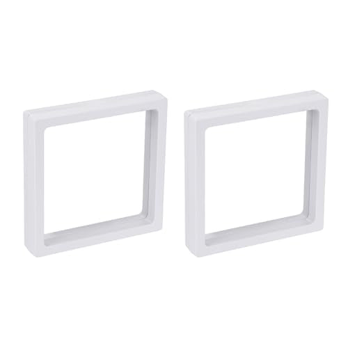 MECCANIXITY Floating Frame Display Holder Stand 3D Jewelry Display Box 4.33 x 4.33 x 0.79 Inch White for Ring Necklace Bracelet Earring Pack of 2 - color: White, size: 4.33 x 4.33 x 0.79 inch