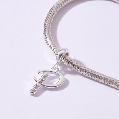925 Sterling Silver Initial Charm fits Pandora, Gift for Mom Wife | Christmas,Birthday,Mother's Day, Anniversary, Valentine's Day - color: Letter P