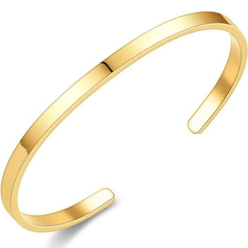Jude Jewelers 4mm 6mm Width Stainless Steel Classic Simpe Plain Open Cuff Bangle Bracelet - color: 4mm-Gold